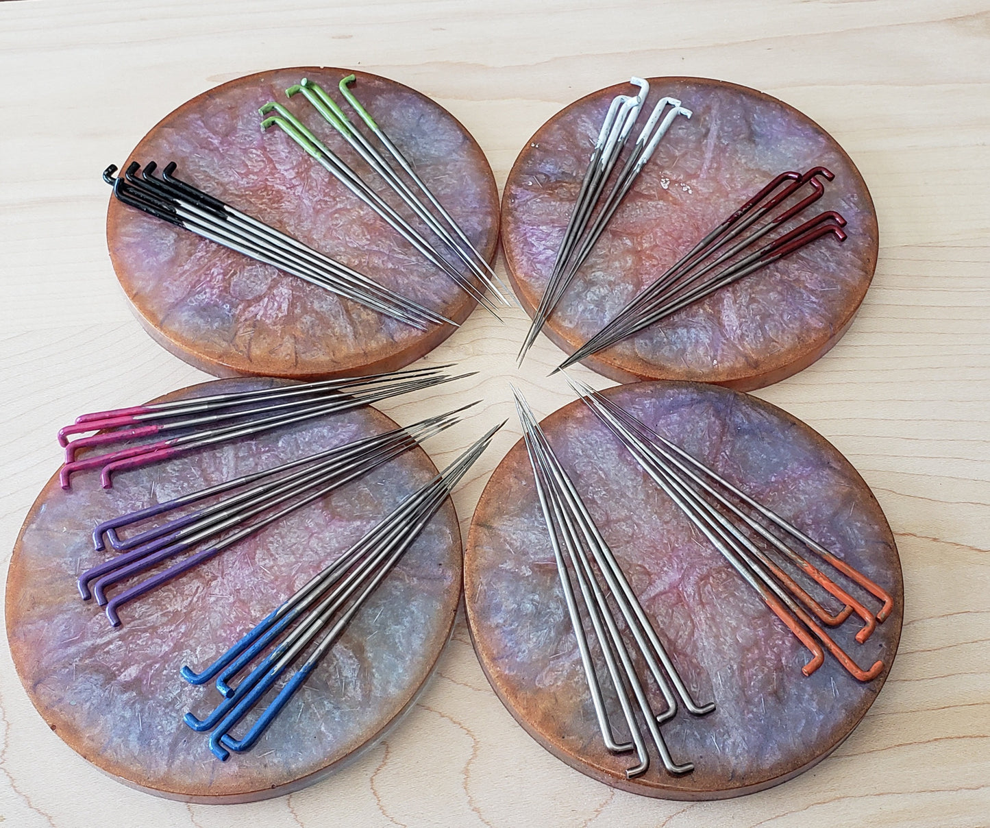 45 needle felting needles, 9 sizes, spiral,4 different sized triangle, star, crown, spiral star combo, reverse, bulk felting needles