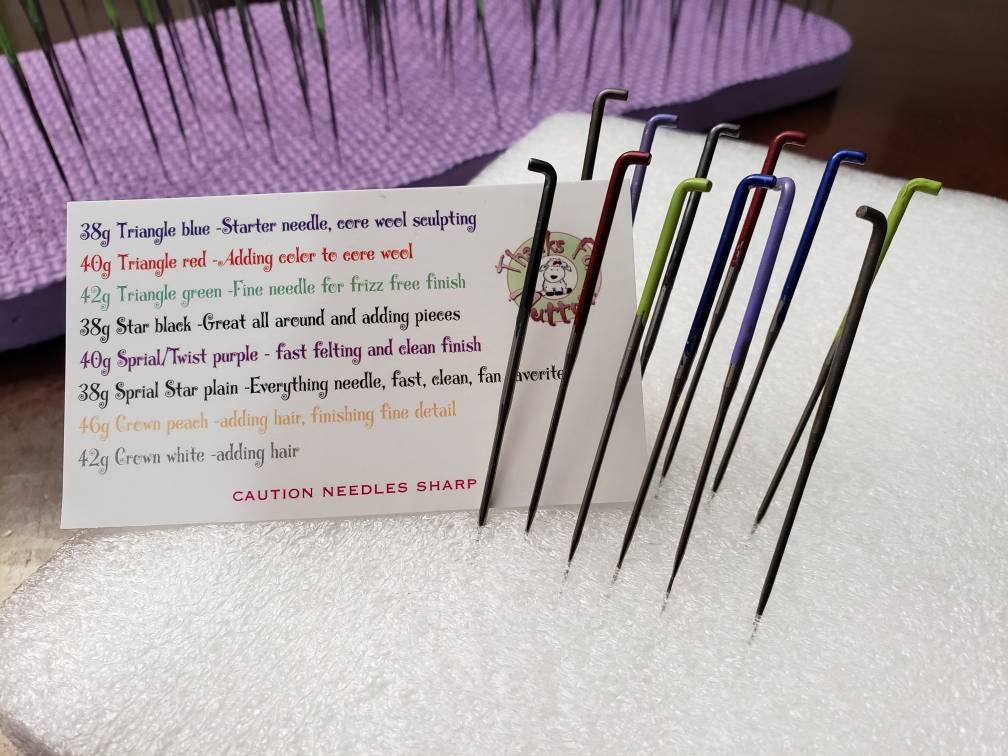 Needle felting needles 12 pack of most used needles.2 of 38g 40g 42g Triangle, 40g spiral, 38g Star, & 38g Star/Spiral combo Canada seller