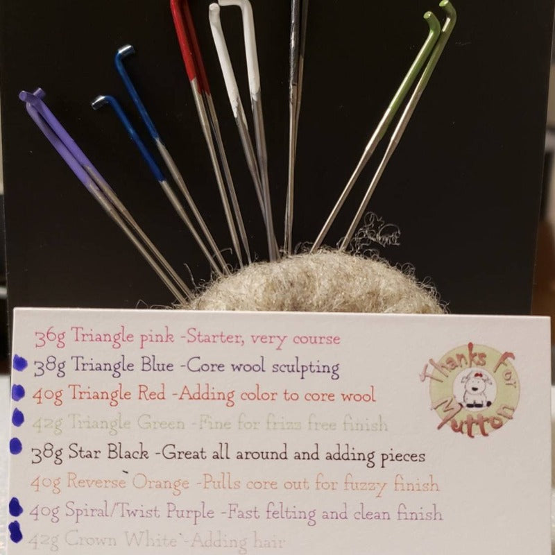 Needle felting needles 12 pack with Crowns. 2 of each 36g 40g 42g Triangle, 40g spiral, 38g Star, & 42g crown