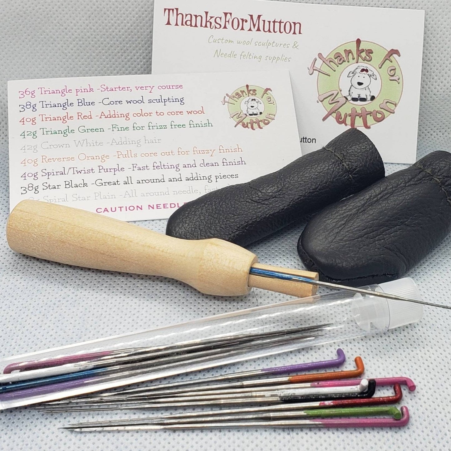 Needle felting needles bulk set 18 needles. All kinds. Includes holder, finger protectors. Reverse, Spiral star combo, crown, triangle, star