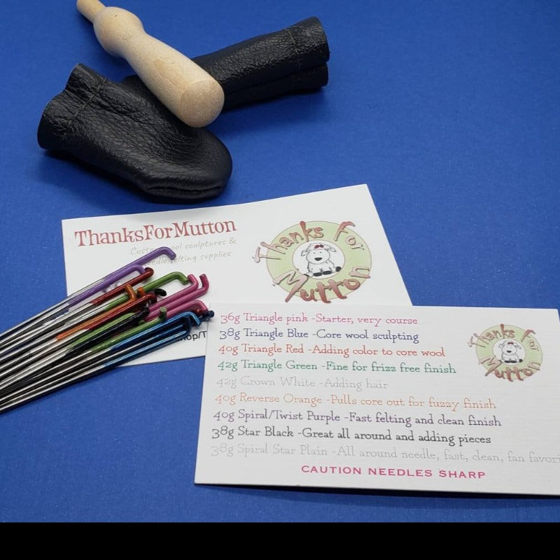 20 needle Felting needles set. High Quality needles, Finger protectors, handle and case . Crown Spiral Triangles Reverse Star.