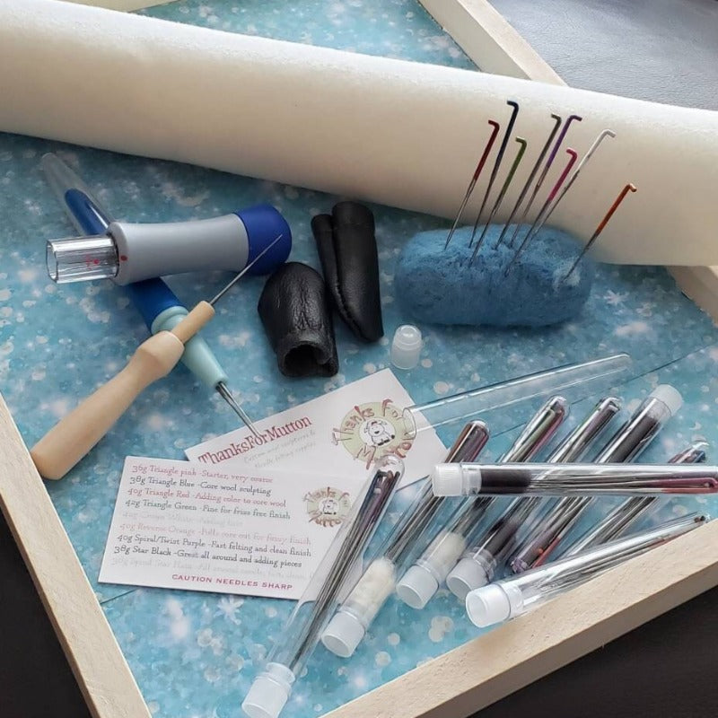 Needle felting kit, high quality 72 needles , big wool sheet, 3 needle felting holders, leather finger covers, felting gift