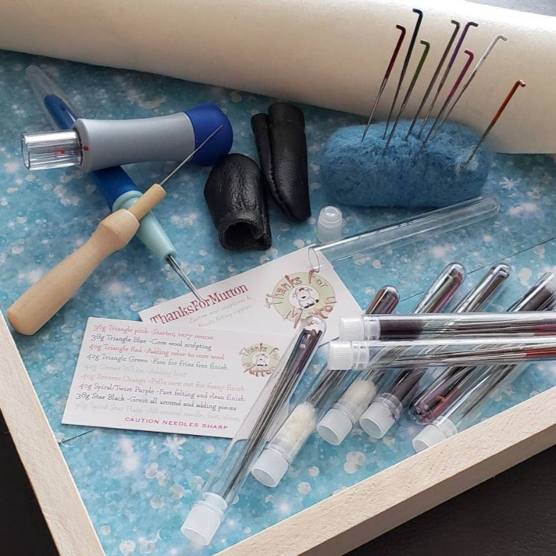 Needle felting kit, high quality 72 needles , big wool sheet, 3 needle felting holders, leather finger covers, felting gift