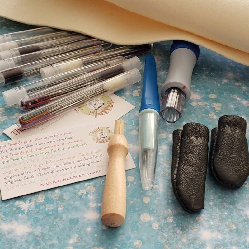 Needle felting kit, high quality 72 needles , big wool sheet, 3 needle felting holders, leather finger covers, felting gift