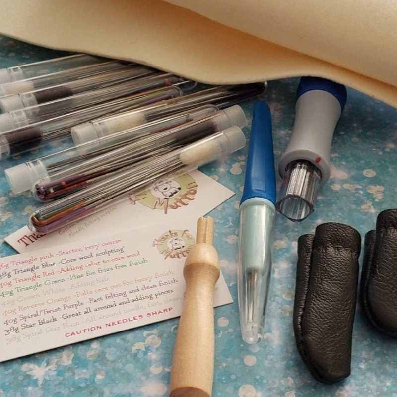Needle felting kit, high quality 72 needles , big wool sheet, 3 needle felting holders, leather finger covers, felting gift