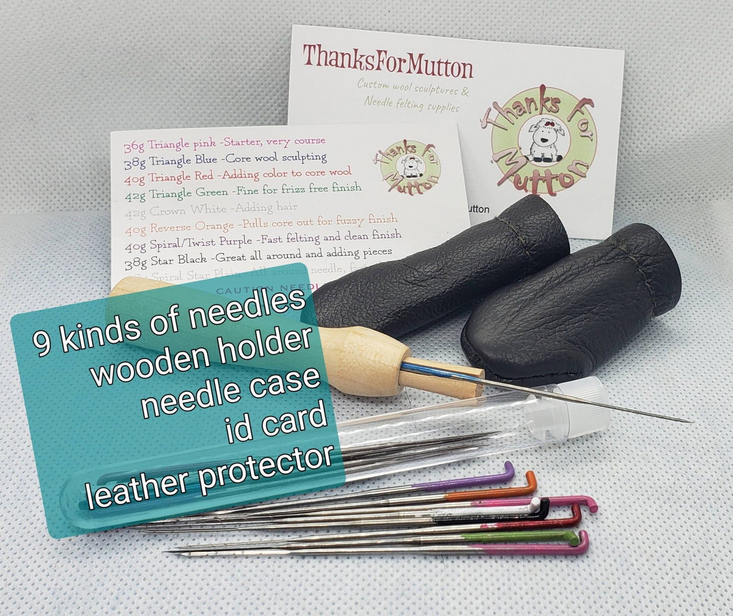 Needle felting needles bulk set 18 needles. All kinds. Includes holder, finger protectors. Reverse, Spiral star combo, crown, triangle, star