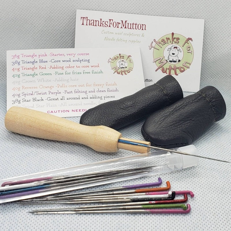 Bulk mixed 36 needle felting needle tool kit, holder & finger protectors, felting gift, Reverse Star Spiral triangle.