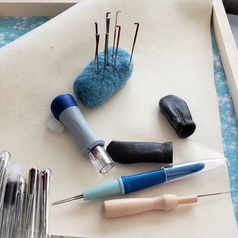 Needle felting kit, high quality 72 needles , big wool sheet, 3 needle felting holders, leather finger covers, felting gift