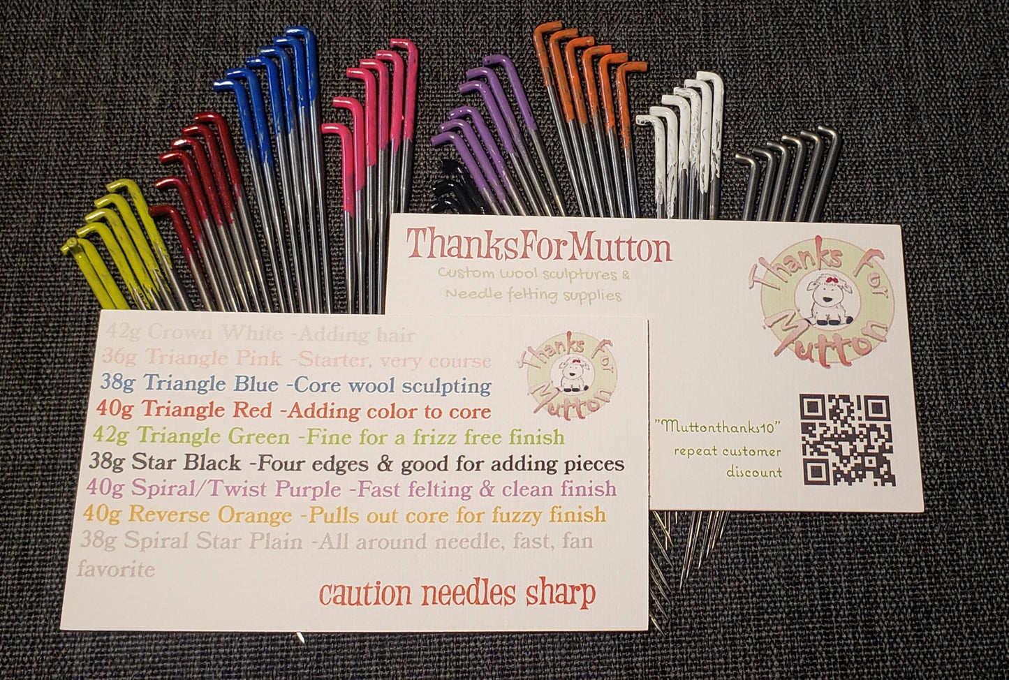 54 needle felting needles, 9 sizes, spiral,4 different sized triangle, star, crown, spiral star combo, reverse, bulk felting needles