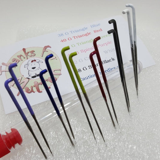 Needle felting needles 12 pack with Crowns. 2 of each 36g 40g 42g Triangle, 40g spiral, 38g Star, & 42g crown