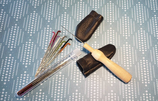 Needle felting needles, 9 different kinds, holder & finger protectors